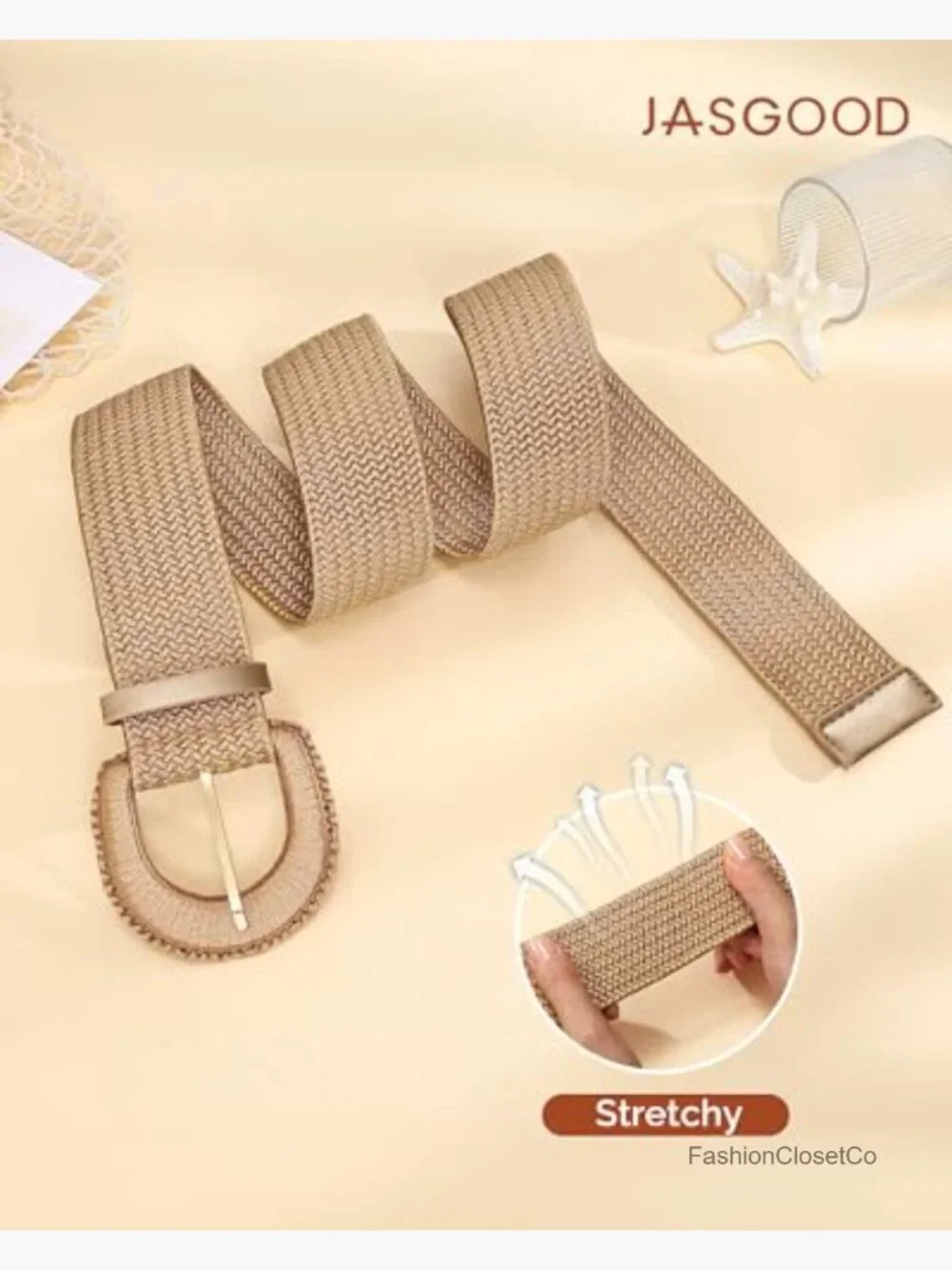 Wide Elastic Boho Belt Rope Woven Stretch Braided Waist Belt Chunky Buckle